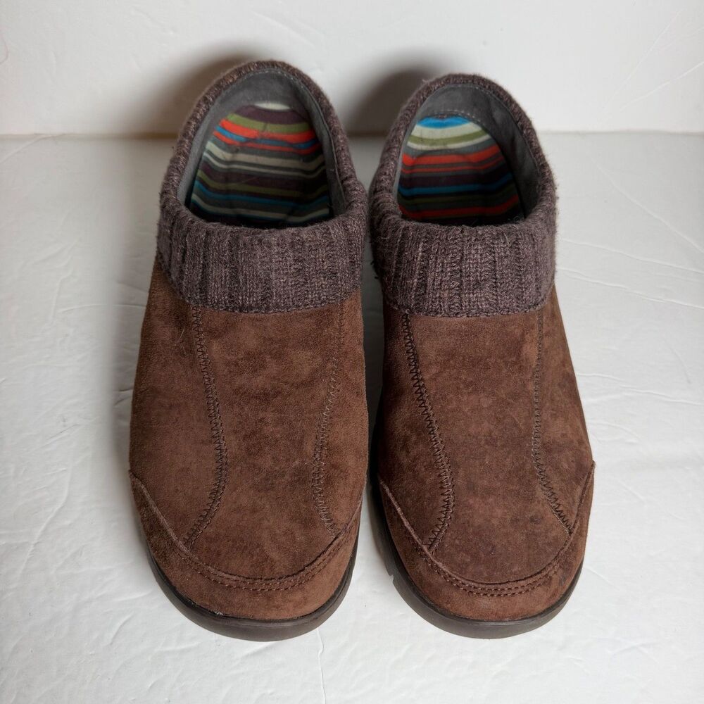 Dansko Clogs Womens 40 Brown Suede Leather Knit Collar Slip On Shoes 4404062000